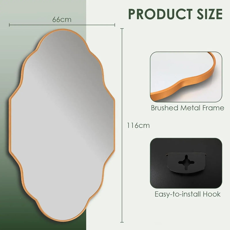 Miroir Mural Organique Cadre Métal Noir ou Doré 116 x 66 cm