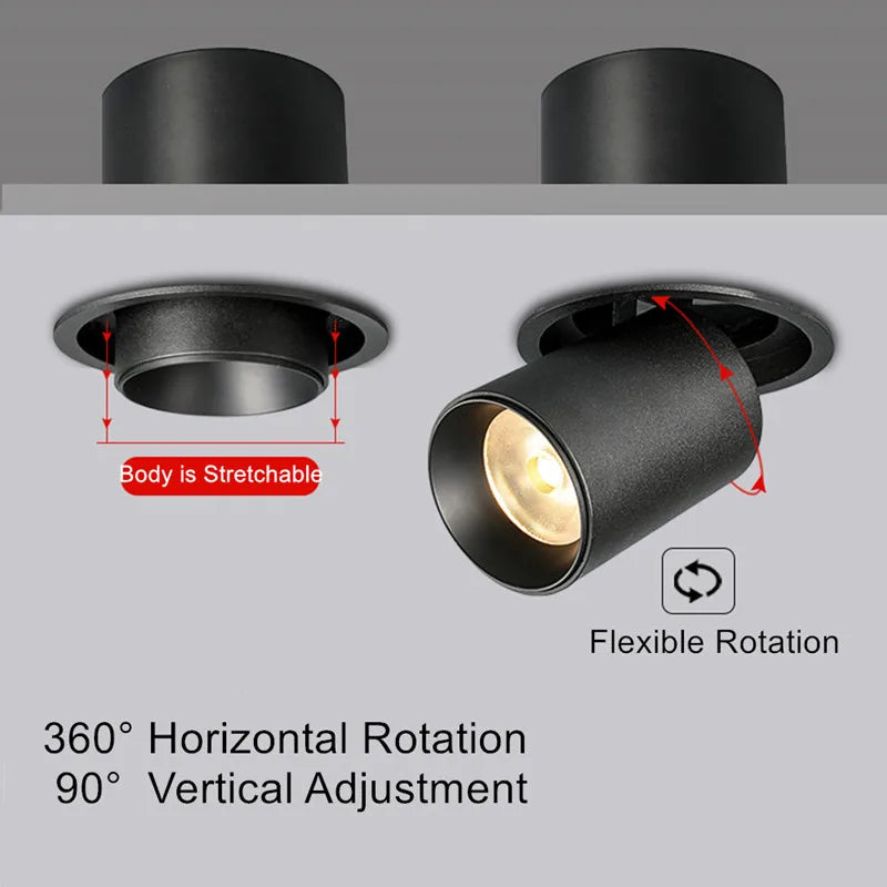 Spot LED Encastrable Télescopique Orientable Cuisine, 5 à 20 W, Noir ou Blanc