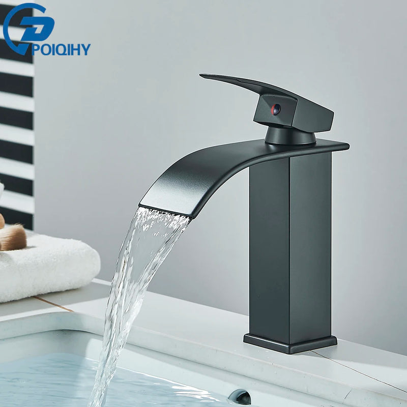 Mitigeur Lavabo Cascade Carré Noir Mat