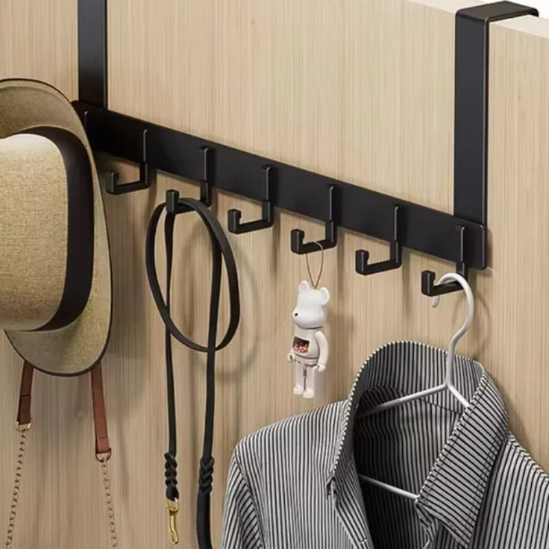 Patère de Porte 6 Crochets Noire sans Perçage pour Salle de Bain