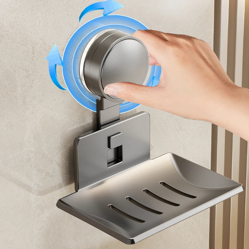 Porte-Savon à Ventouse Mural Sans Perçage avec Égouttoir Blanc ou Gris