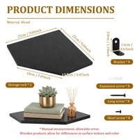 Lot de 2 Étagères d'Angle Murales en Bois, Blanc, Noir ou Marron, 25 cm