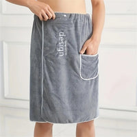 Serviette de Bain Jupe pour Homme à Poche, Microfibre Bleu ou Gris