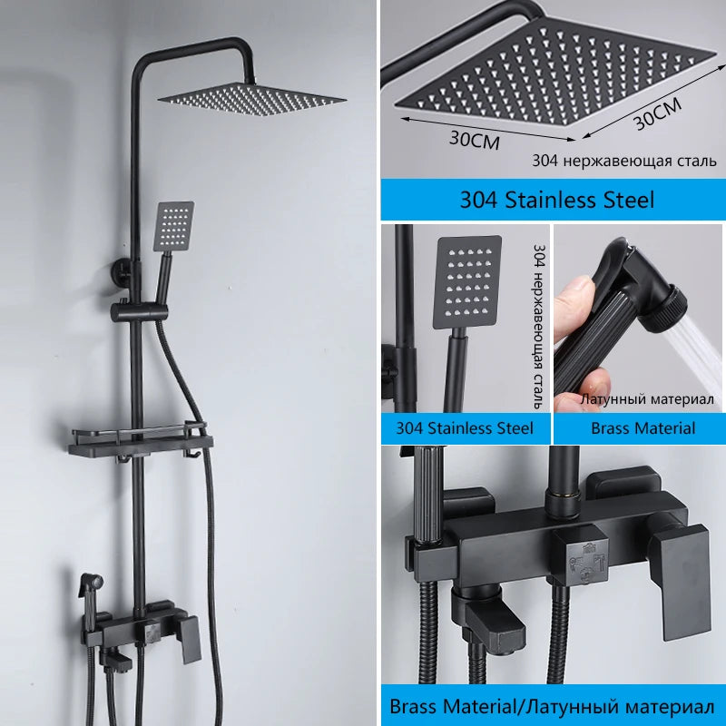Douche Encastrable 3-4 Voies Noire ou Chromée
