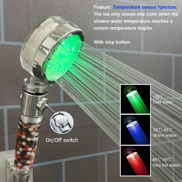 Pommeau de Douche LED 3 ou 7 Couleurs, Accessoires à la Pièce