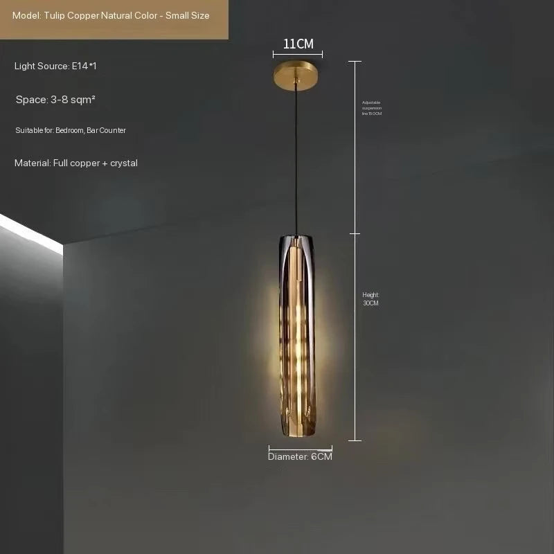 Suspension Cuisine en Cristal et Cuivre, 1 à 3 Lampes