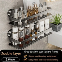Étagère Salle de Bain Aluminium Gris à Ventouses, 1 ou 2 Plateaux