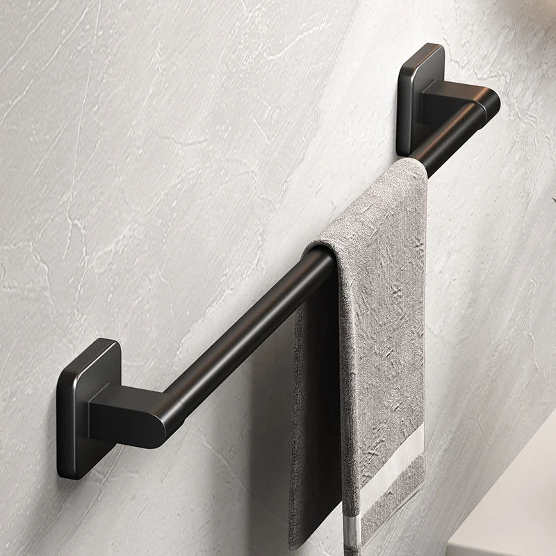 Porte-Serviette Adhésif Noir Sans Perçage en Aluminium, 30, 40 ou 50 cm