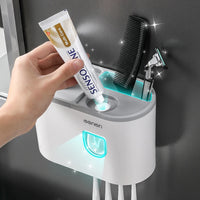 Porte-Brosse à Dents Mural avec Distributeur, Gobelet et Bac de Rangement 20 cm