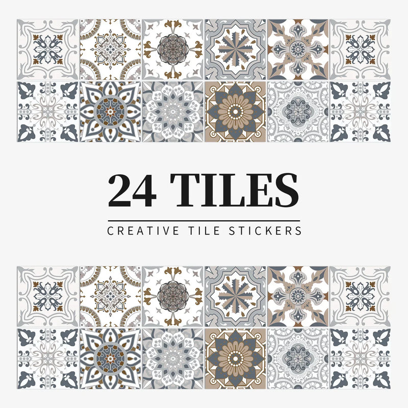 Autocollants Carrelage Adhésifs pour Crédence et Salle de Bain, 26 Motifs, Lot de 24