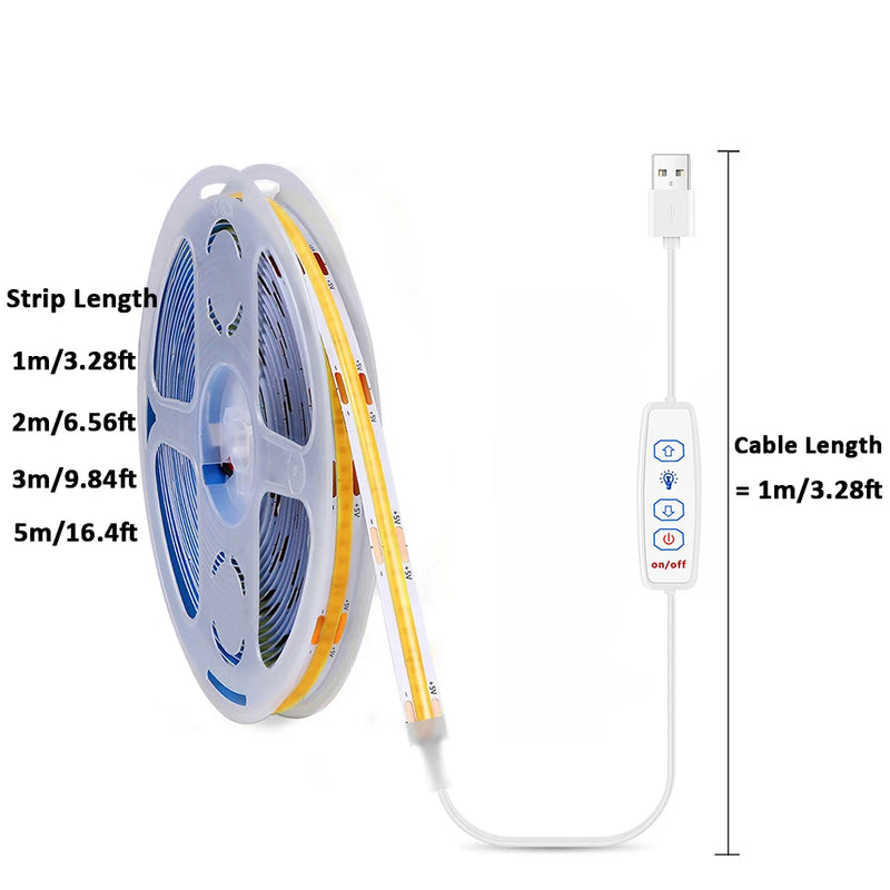 Ruban LED USB COB Variateur Sous Meuble Cuisine 1 à 5 m