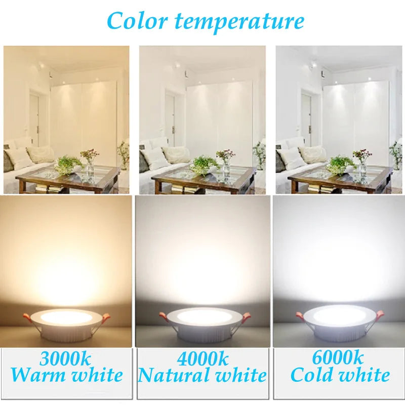 Spot LED Encastrable Plat Rond Noir ou Blanc, 3 à 30 W