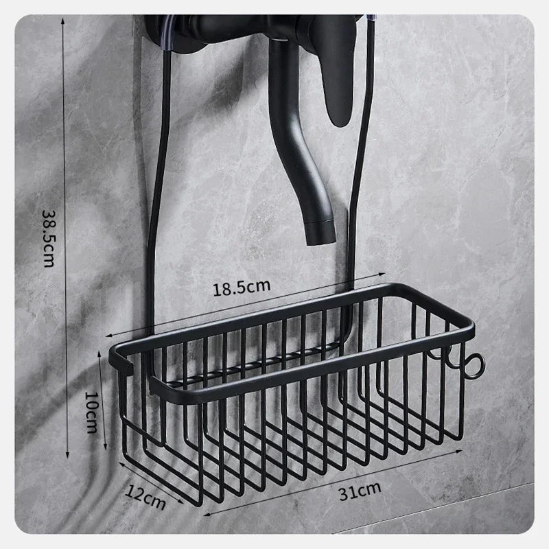 Étagère de Douche à Suspendre en Aluminium, Noir, Gris ou Argent, 31 cm