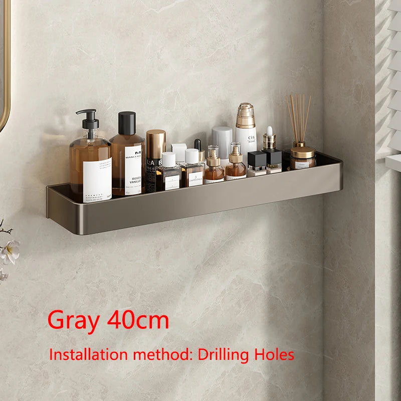 Étagère Salle de Bain Murale Aluminium Noir ou Gris, 30 ou 40 cm