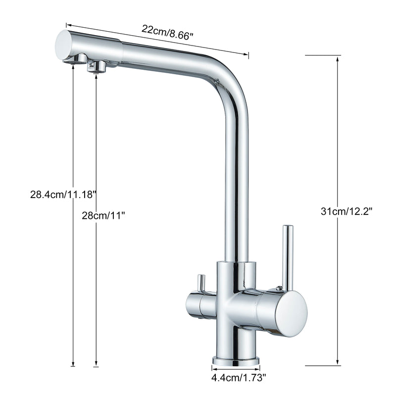 Mitigeur Cuisine 3 Voies Eau Filtrée Col Souple ou Ressort, 5 Finitions