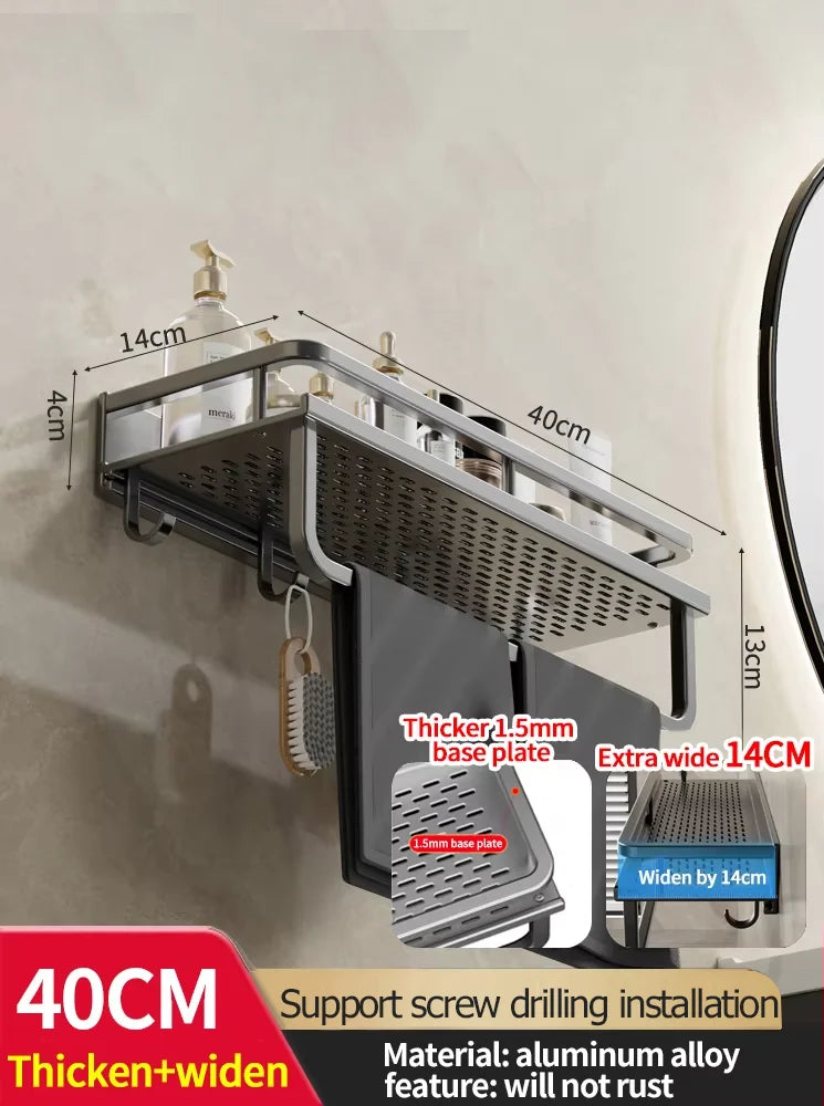 Étagère Murale Salle de Bain Aluminium Noir ou Gris 30-50 cm
