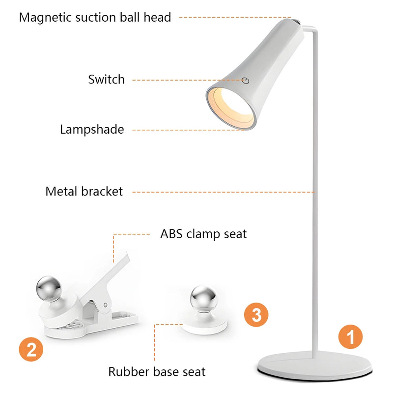 Lampe de Table LED Rechargeable USB à la Pièce, 3 Modèles