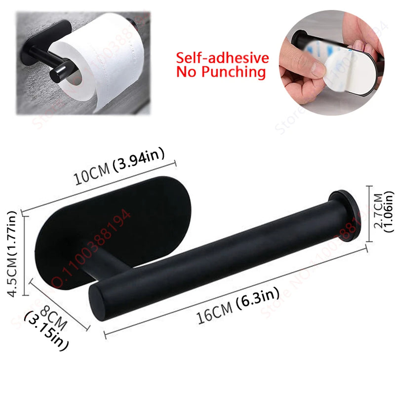 Accessoires Salle de Bain Adhésifs Sans Perçage Noir, Doré ou Argent à la Pièce, 24 Articles