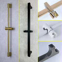 Barre de Douche Réglable Inox 64 cm, Ronde ou Carrée, 6 Finitions