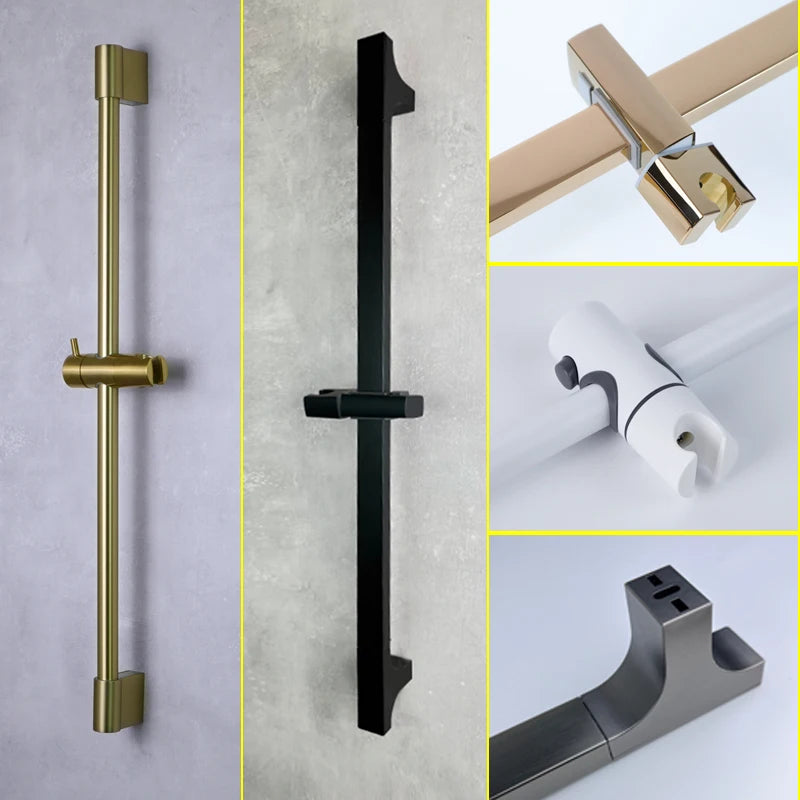 Barre de Douche Réglable Inox 64 cm, Ronde ou Carrée, 6 Finitions