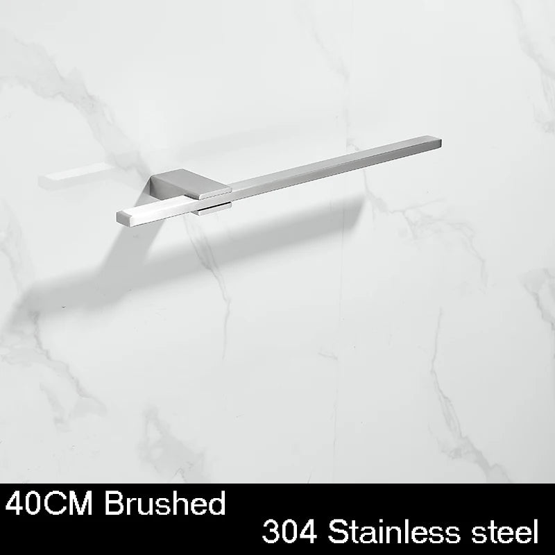 Porte-Serviette Mural Barre Plate Inox 304, 3 Finitions, 30 à 60 cm