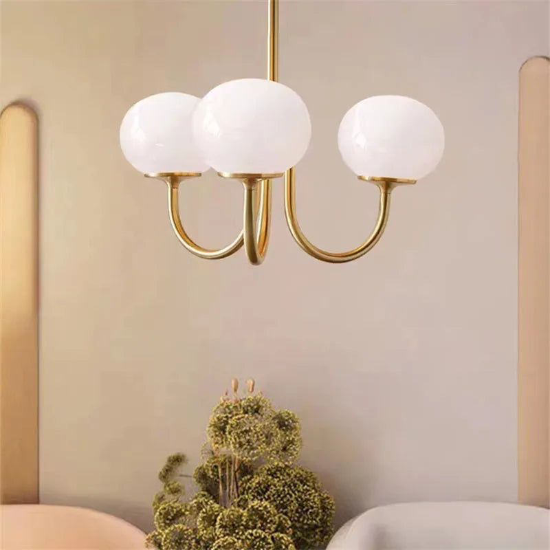 Suspension Cuisine Lustre Verre Rose, 3 ou 5 Têtes, Doré ou Chromé