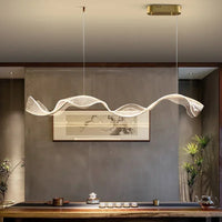 Suspension Cuisine Vague Acrylique Dorée LED, 100 ou 120 cm