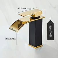 Mitigeur Lavabo Cascade Noir ou Blanc et Doré, Monotrou, Hauteur 18 cm