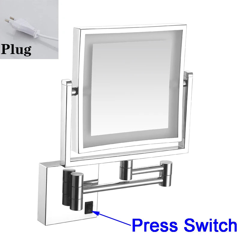 Miroir Grossissant LED Mural Bras Extensible Carré 3X