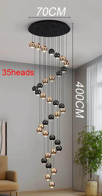 Suspension Cuisine LED à Boules Noires et Dorées, 9 à 60 Lampes
