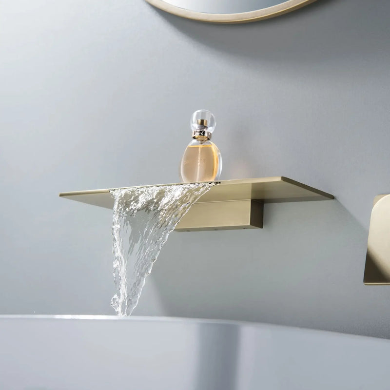 Robinet Mural Lavabo Cascade Encastré, Bec Plat, 4 Finitions