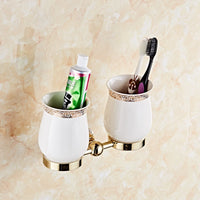 Accessoires Salle de Bain Doré à Cristal avec Gobelets Blancs, à la Pièce, 12 Articles