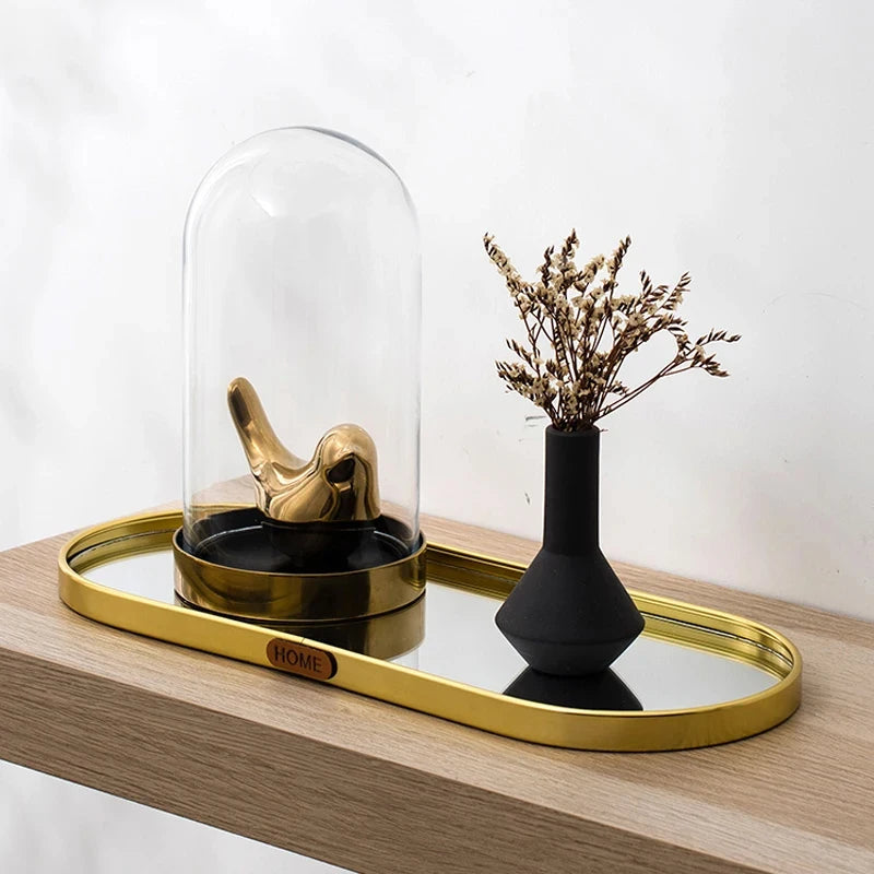 Plateau Miroir Doré Ovale ou Rectangulaire de 30 à 35 cm