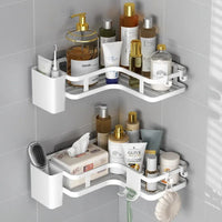 Étagère de Douche d'Angle Sans Perçage Noir ou Blanc, 2 Étagères et Accessoires