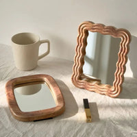 Miroir de Table en Bois à Poser, Cadre Ondulé ou Arrondi