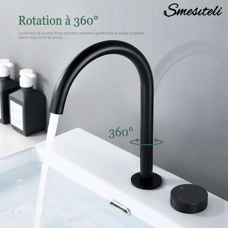 Mitigeur Lavabo Haut 2 Trous Laiton, Bec Pivotant 360°, 5 Finitions
