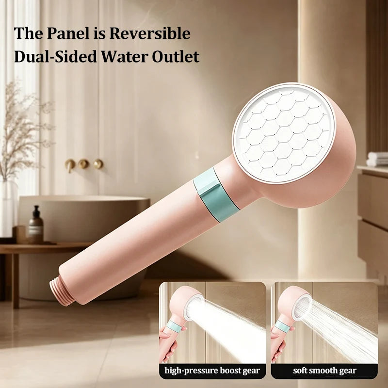 Pommeau de Douche Filtrant Réversible 360° avec Flexible, Rose ou Bleu