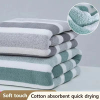 Serviette de Bain Rayée Douce 70 x 140 cm, Gris, Vert ou Rose