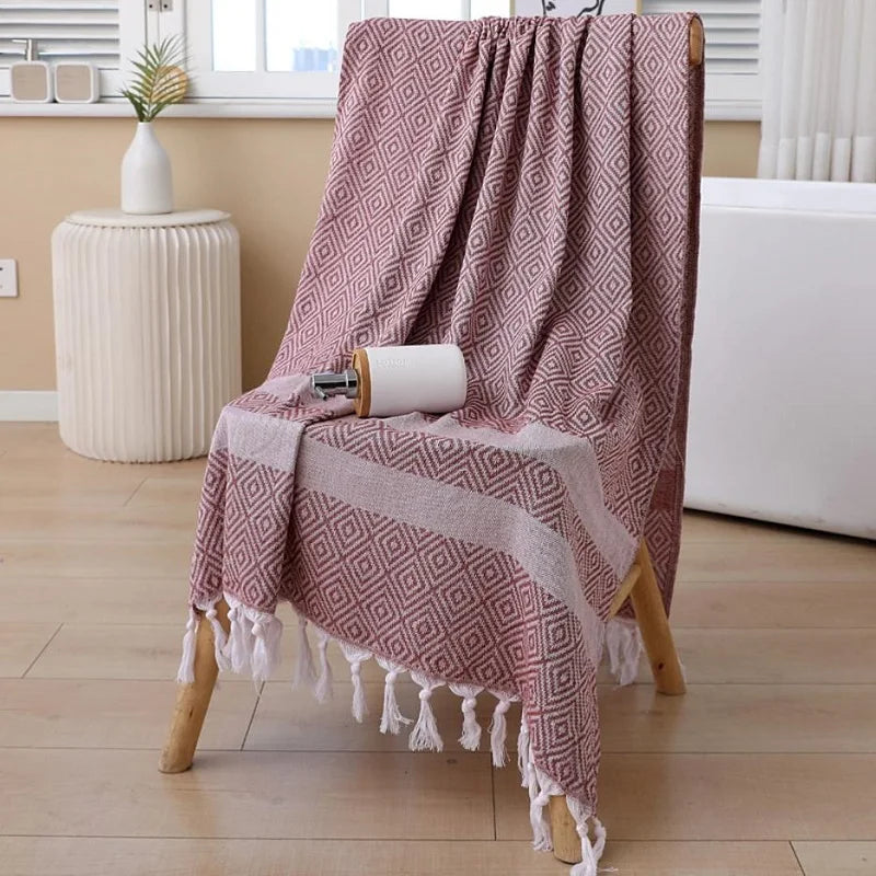 Serviette de Bain Coton Séchage Rapide à Franges 100 x 180 cm
