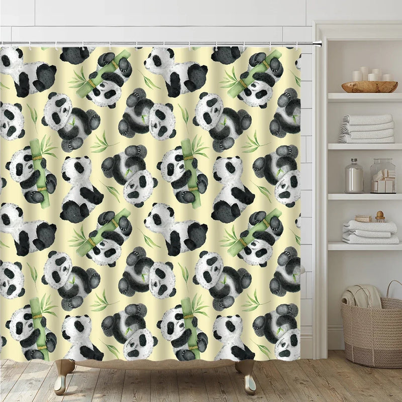 Rideau de Douche Panda 180x180 cm et Tapis Assortis à la Pièce