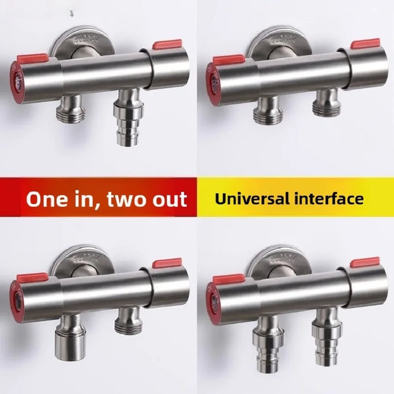 Robinet d'Arrêt Double Sortie Inox 304 G1/2 pour Lave-Linge, 12 cm