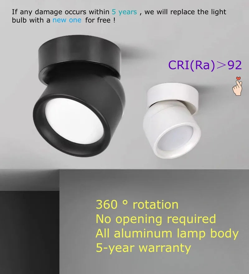 Downlight LED Cuisine Rotatif Dimmable Noir Blanc