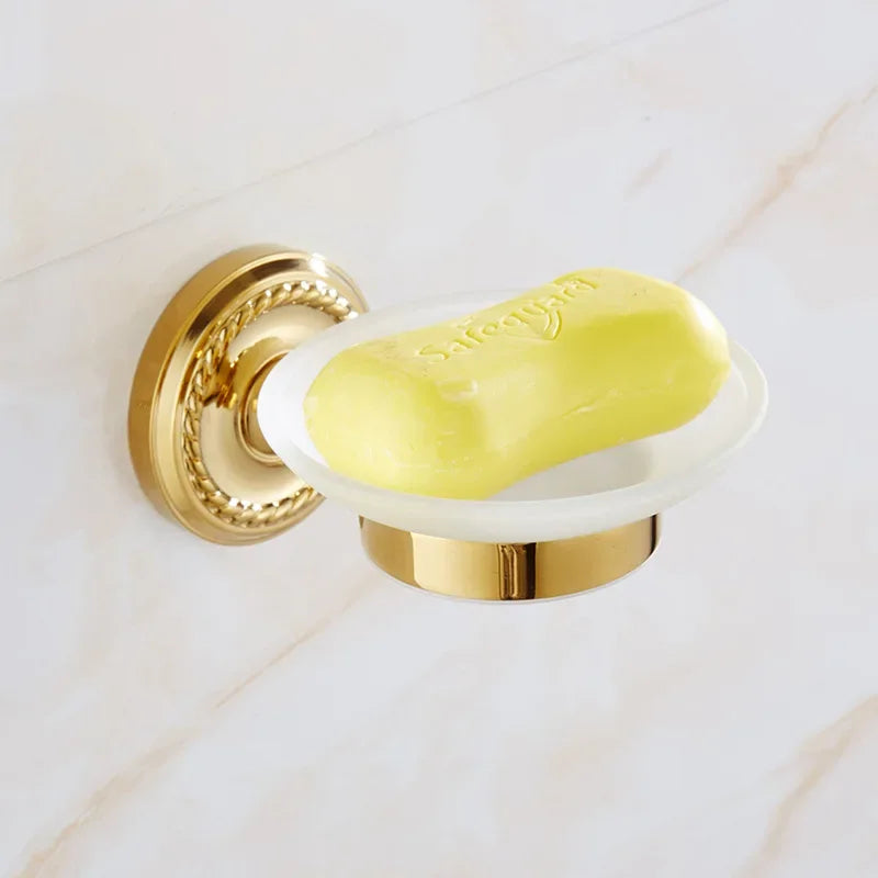 Accessoires Salle de Bain Laiton Doré Rosace Torsadée à la Pièce, 11 Articles