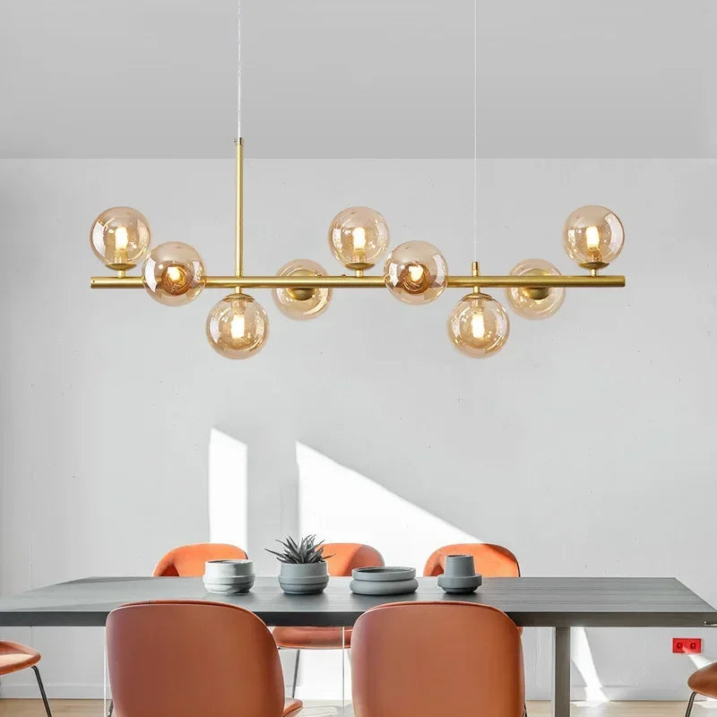 Suspension Cuisine Îlot Globes Verre, 7 à 11 Têtes, Noir ou Doré