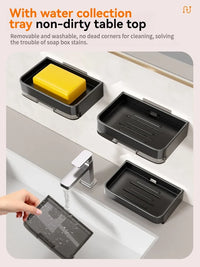 Porte-Savon Mural Sans Perçage avec Drainage, Noir, Gris ou Blanc, 13,3 cm