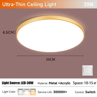 Plafonnier Cuisine LED Rond Grain de Bois Ultra-Plat, 18 à 50 W, 4 Finitions