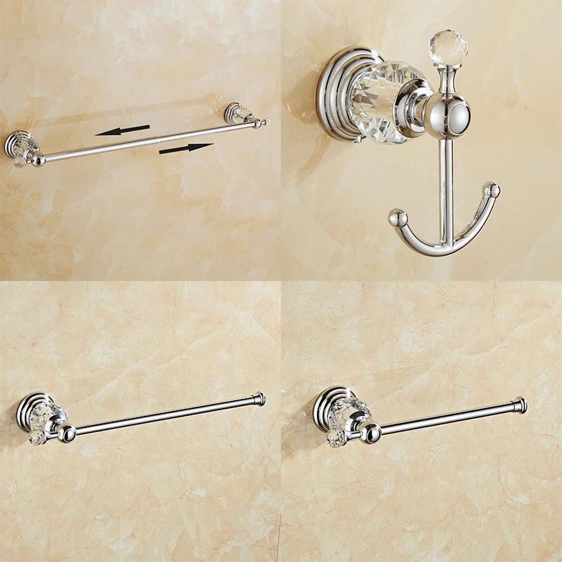 Ensemble Accessoires Salle de Bain Cristal Doré ou Chromé, 4 Pièces