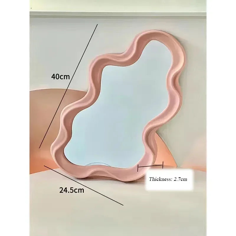 Miroir de Table Forme Nuage Organique, Cadre Ondulé, 40 x 24,5 cm