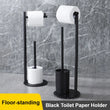 Porte-Papier Toilette sur Pied Noir, avec Réserve ou Porte-Brosse