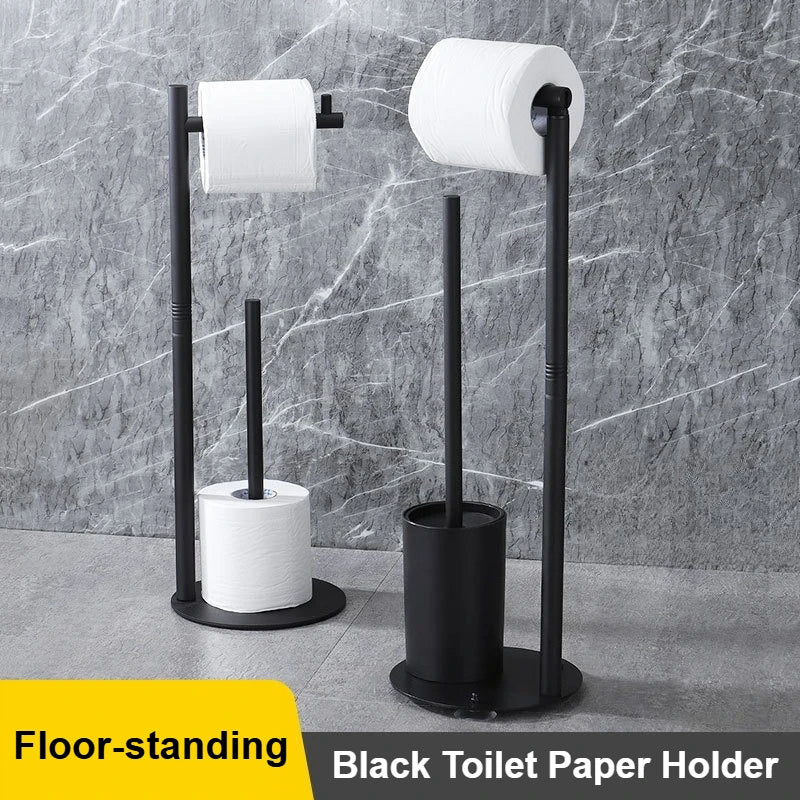 Porte-Papier Toilette sur Pied Noir, avec Réserve ou Porte-Brosse